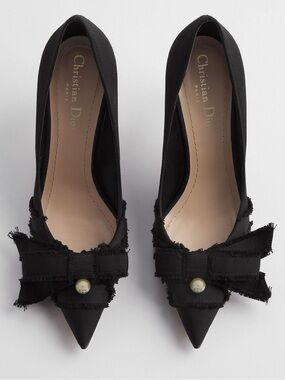 Dior Adiorable Pumps Black Grosgrain Bow Pearl Heels Size 39 US 9